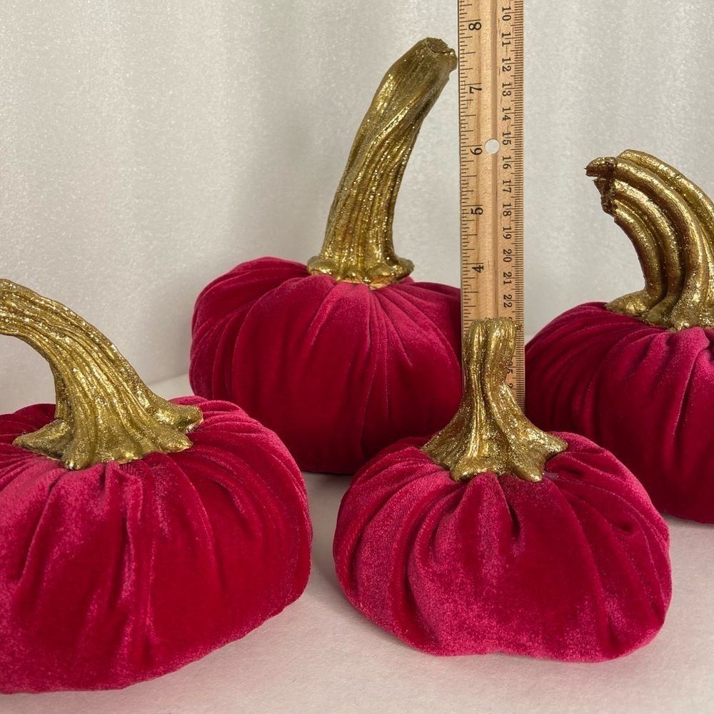 Halloween Pumpkins Velvet 4 Raspberry Colour Gold Stems with Glitter